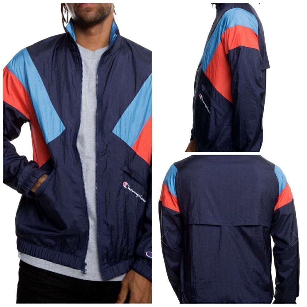 CHAMPIONS Mens Large Vintage Y2K Color Block  Windbreaker Sporty Athletic